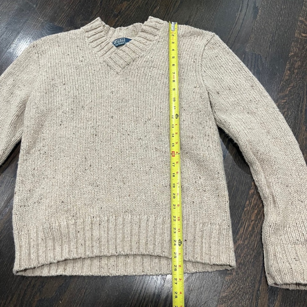 Polo Ralph Lauren Sweater Mens Medium Beige Knit Wool Alpaca Elbow Patches - Picture 5 of 6